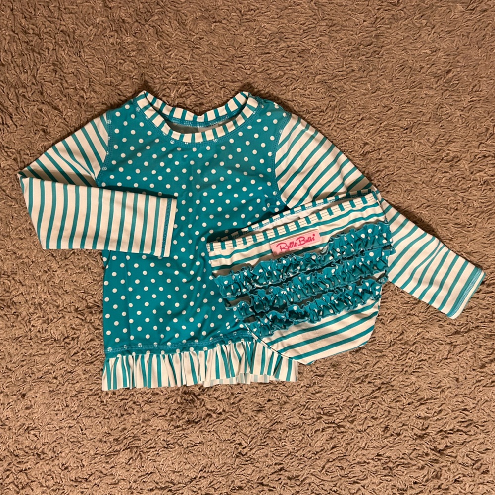 Rufflebutts rash guard and ruffled bottoms.